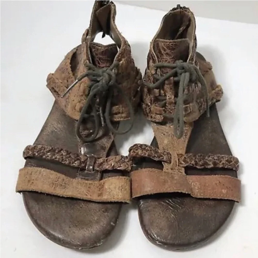 Roan leather brown stewpot lace up sandals. - Picture 3 of 6